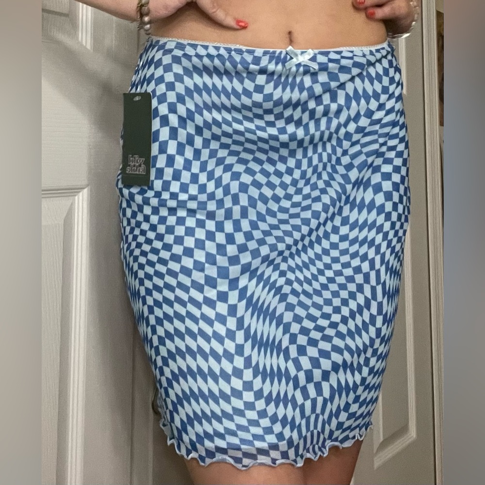 BNWT wild fable blue checkered illusion mini skirt size small